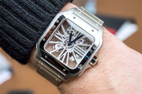 cartier santos 100 skeleton replica|cartier santos iced out price.